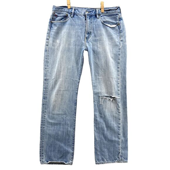 Polo Ralph Lauren Vintage 67 Jeans Mens 35x31* Light Baggy 90's Distressed Denim - Picture 1 of 16